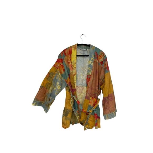 Zara Womens Kimono Blouse XS-S Multi Patchwork Print Belted 8291/044 NWOT - Picture 2 of 11